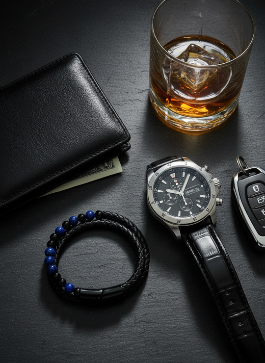 Heren Armband Blauw Leer