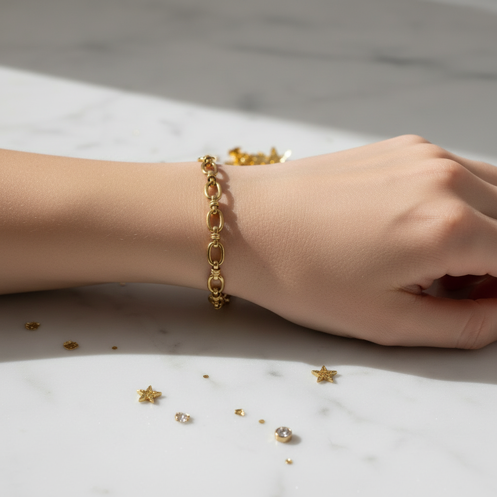 Schakelarmband gedragen op pols