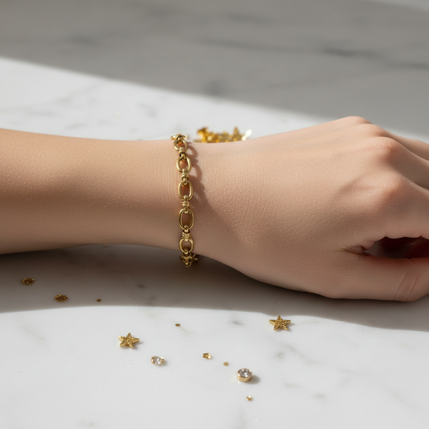 Schakelarmband gedragen op pols