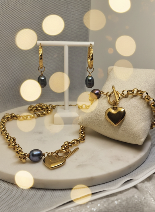 Parel Hart Set Goud 3-Delig
