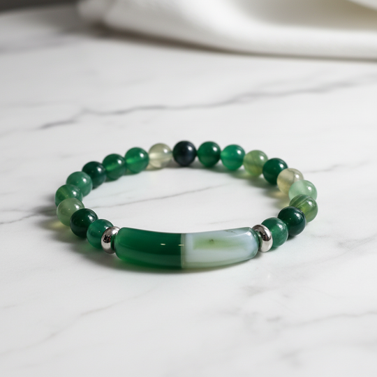 Groene agaat armband natuursteen luxe product fotografie