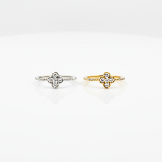 Klavervier Ring 925 Zilver - Geluksring met Zirkonia