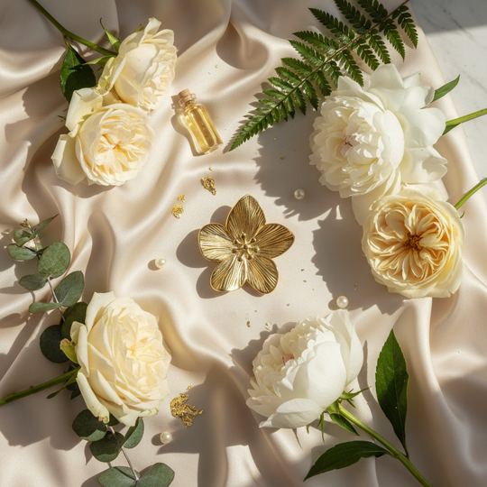 Lifestyle flatlay bloem ring met botanische elementen