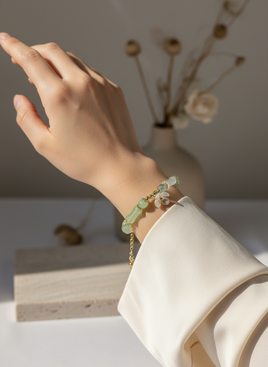 Jade armband met bloem - foto 1