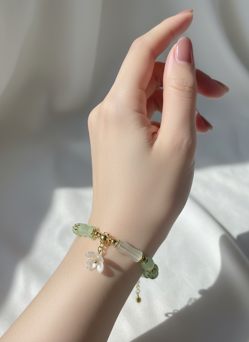 Jade armband met bloem - foto 2