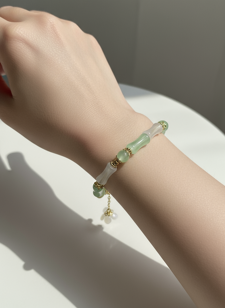 Jade armband met bloem - foto 4