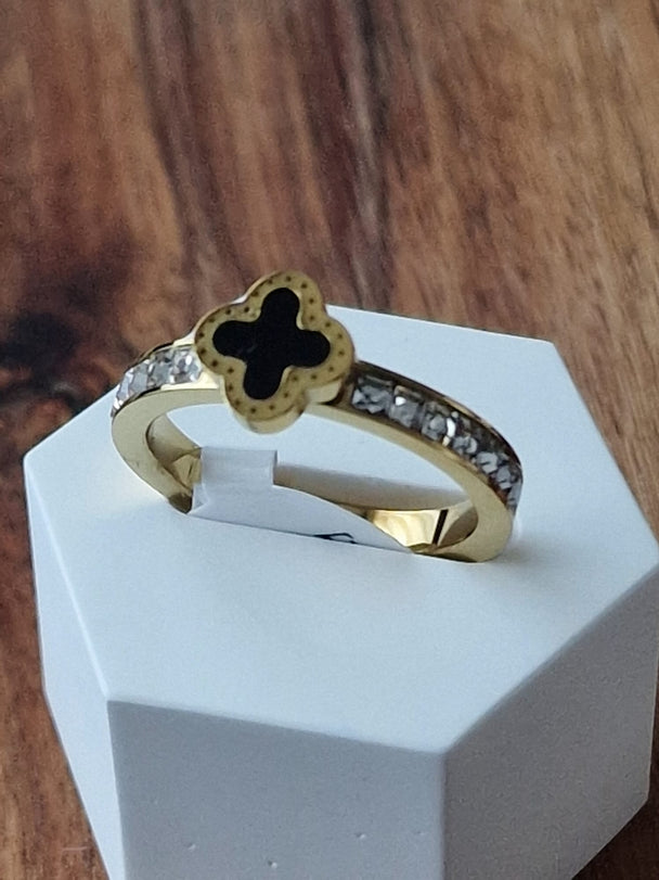 Klaver Ring met Zirkonia - Duurzaam Titanenstaal Goud/Zilver