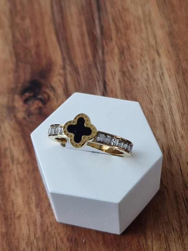Klaver Ring met Zirkonia - Duurzaam Titanenstaal Goud/Zilver