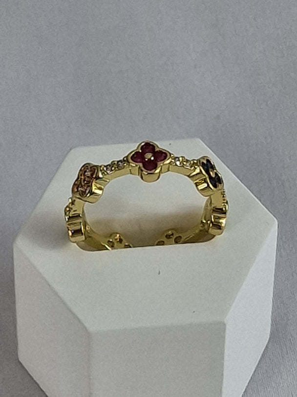 Verstelbare Klaver Ring met Zirkonia - 18K Verguld Goud/Zilver