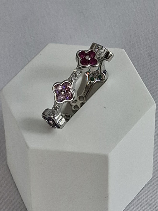 Verstelbare Klaver Ring met Zirkonia - 18K Verguld Goud/Zilver