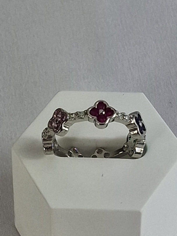 Verstelbare Klaver Ring met Zirkonia - 18K Verguld Goud/Zilver