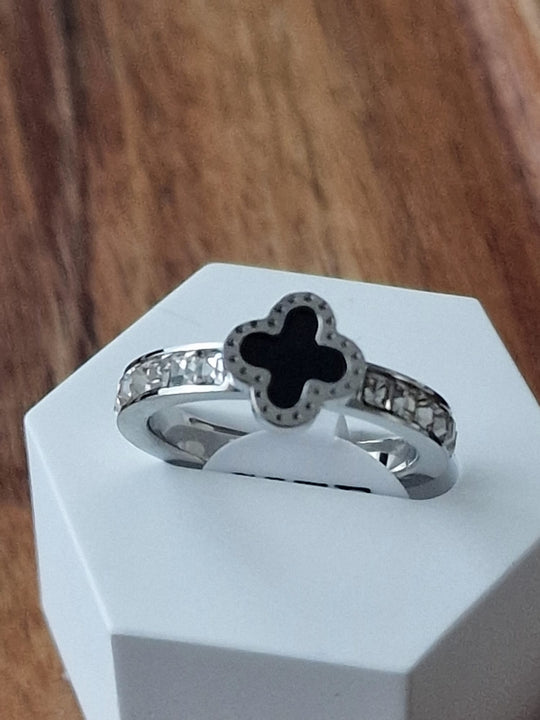 Klaver Ring met Zirkonia - Duurzaam Titanenstaal Goud/Zilver