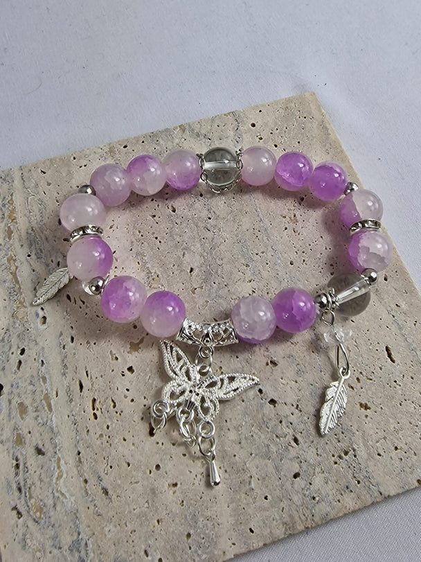 Kristallen Dames Armband Paars/Roze met Bedels - Amethist