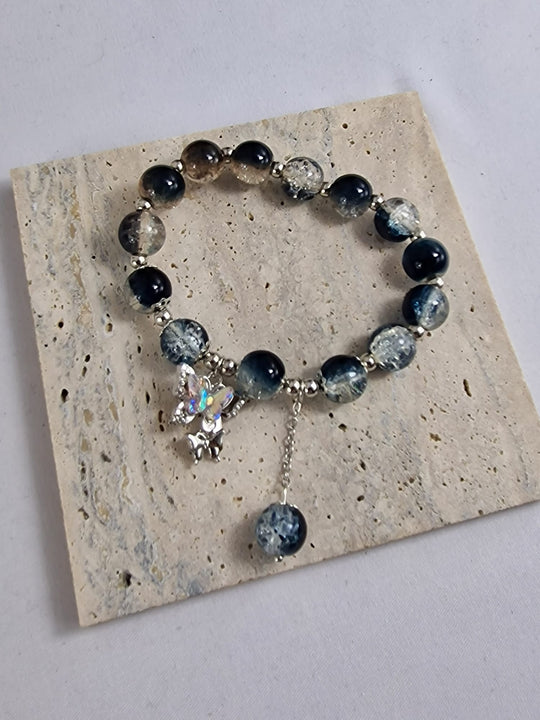 Kristallen Dames Armband Blauw/Zwart met Regenboog Kristal