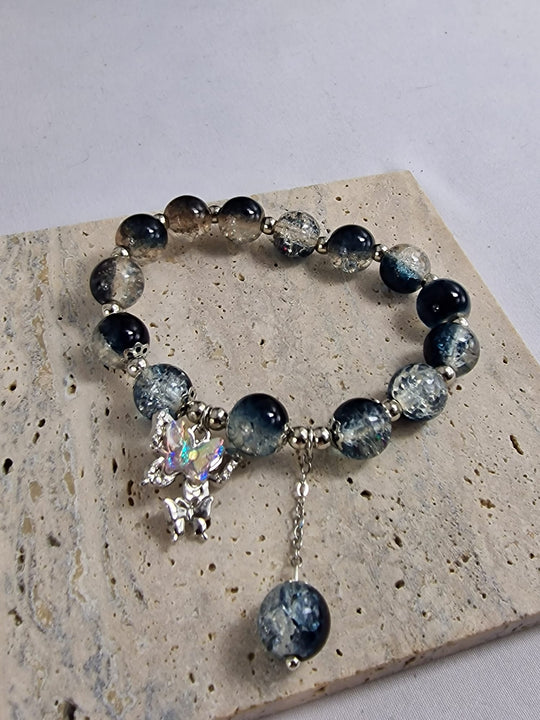 Kristallen Dames Armband Blauw/Zwart met Regenboog Kristal