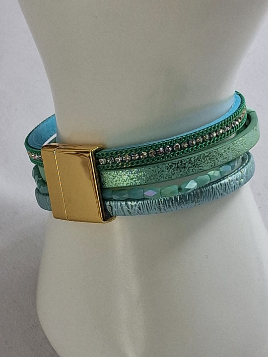 Boho Leren Dames Armband - Turquoise met Edelsteen