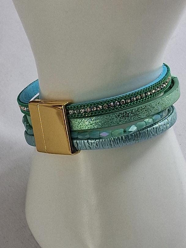 Boho Leren Dames Armband - Turquoise met Edelsteen