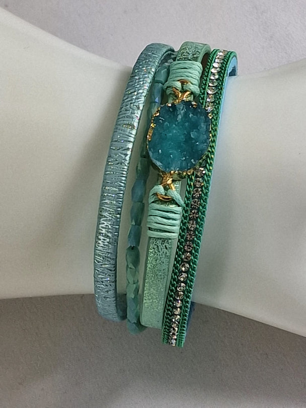 Boho Leren Dames Armband - Turquoise met Edelsteen