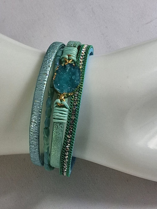 Boho Leren Dames Armband - Turquoise met Edelsteen