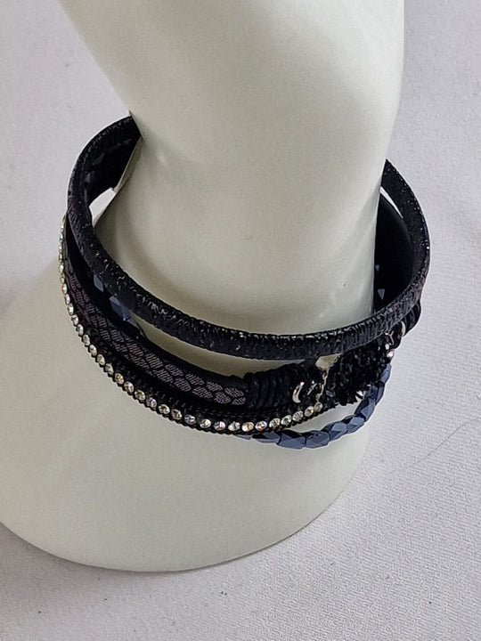 Boho Leren Dames Armband - Zwart met Hart Kristalsteen
