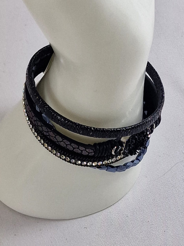 Boho Leren Dames Armband - Zwart met Hart Kristalsteen