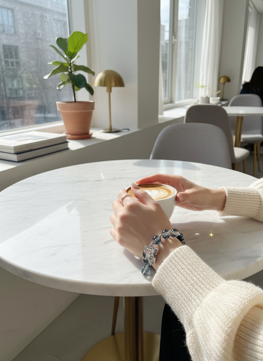 Lifestyle foto blauwe kristallen armband