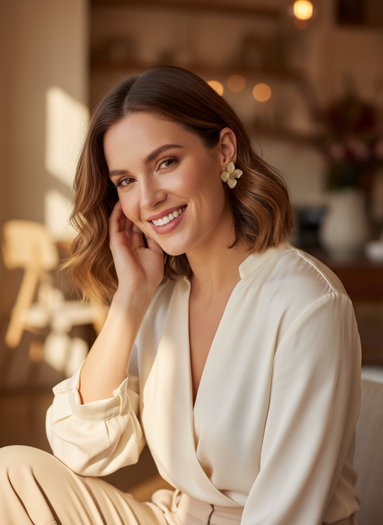 Lifestyle foto bloemen oorknopjes