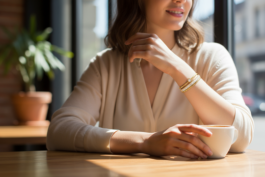 Lifestyle foto dubbele slavenarmband solitair en baguette