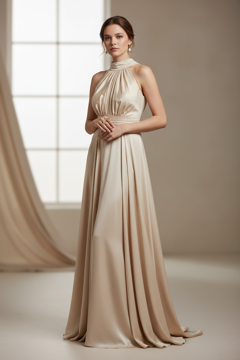 Model in elegante jurk met parel ring