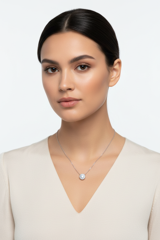 Model met moissanite ketting