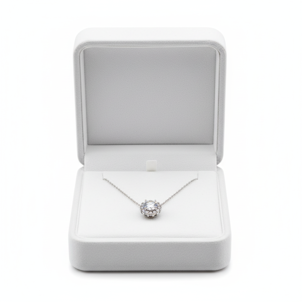 Moissanite ketting in luxe doos