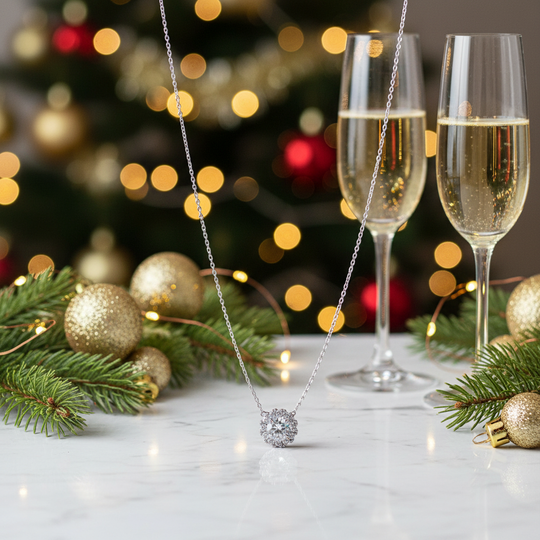 Moissanite ketting met kerst decoratie
