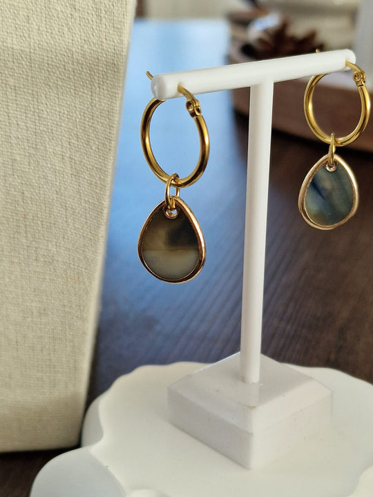 Waterproof Sieraden Set – Ketting & Oorbellen – 18K Verguld Goudkleurig met natuur steen