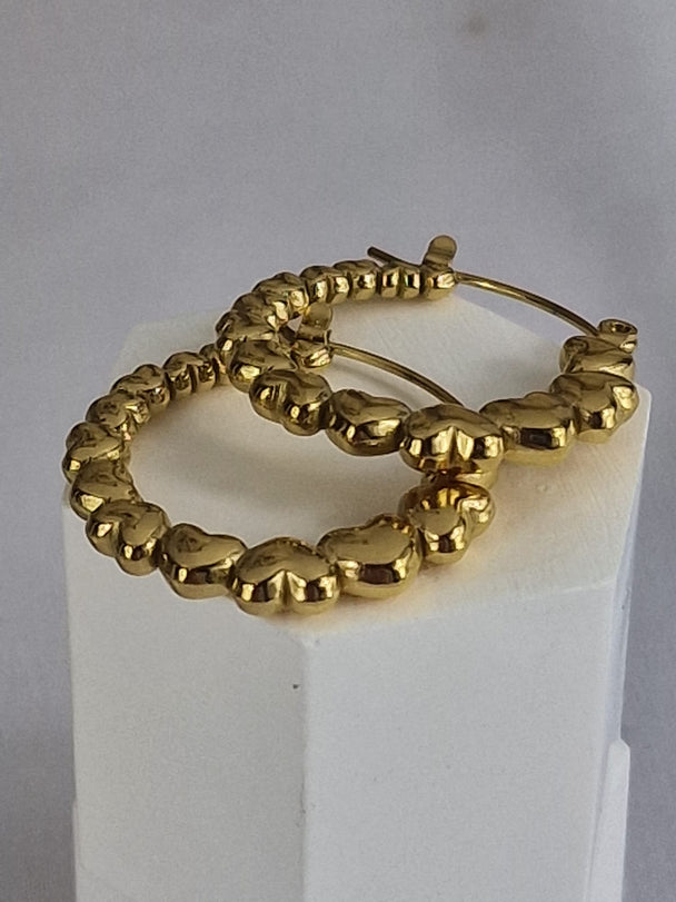 Retro Hartjes Hoops Oorbellen - 18K Verguld - Goudkleurig