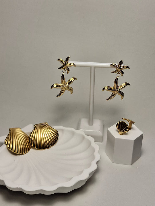 Muschelohrringe, goldfarbener Edelstahl, plattiert