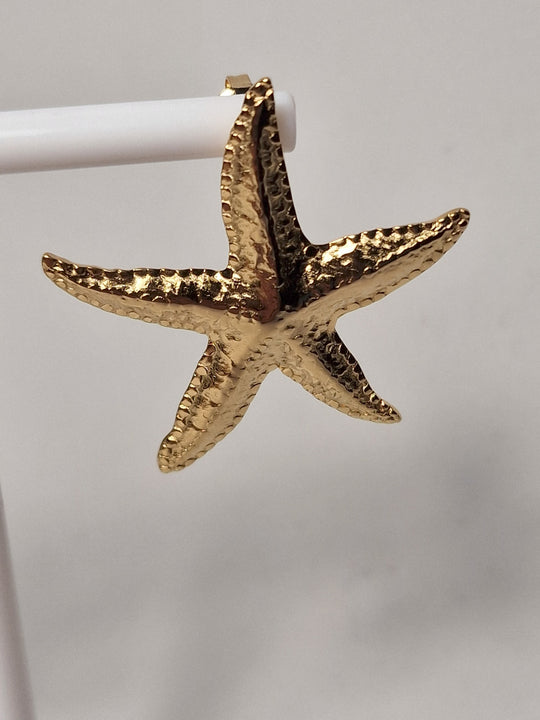 Seestern-Ohrringe, groß, Edelstahl, vergoldet, goldfarben