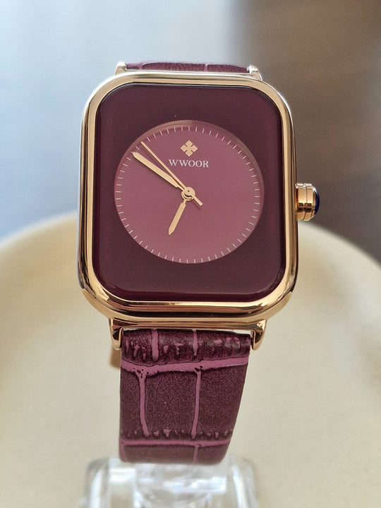 WWOOR Damenuhr, minimalistisches Lederarmband