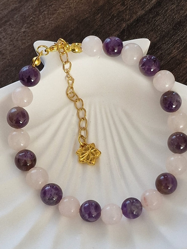 Handgefertigtes Kristallarmband, Lila &amp; Rosa, 17 + 5 cm