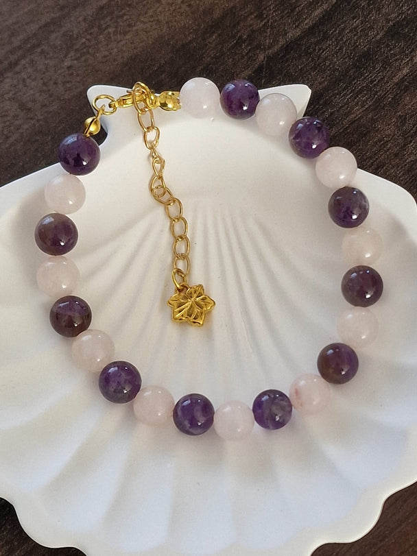 Handgefertigtes Kristallarmband, Lila &amp; Rosa, 17 + 5 cm