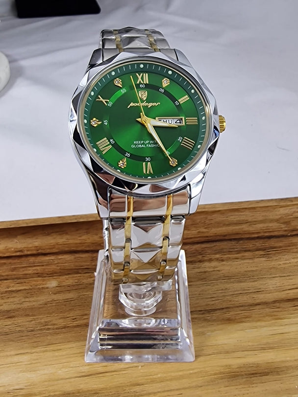 Luxe Herenhorloge Paodagar - Zilver & Goud met Groene Wijzerplaat