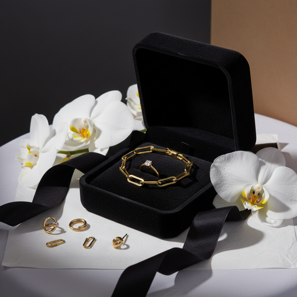 Paperclip armband in luxe doos met orchideeën