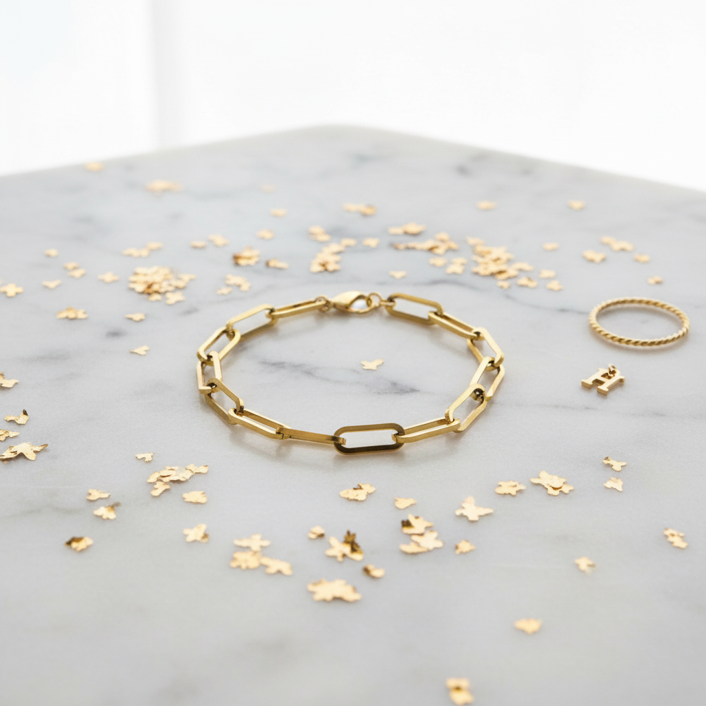 Paperclip armband op marmer met confetti