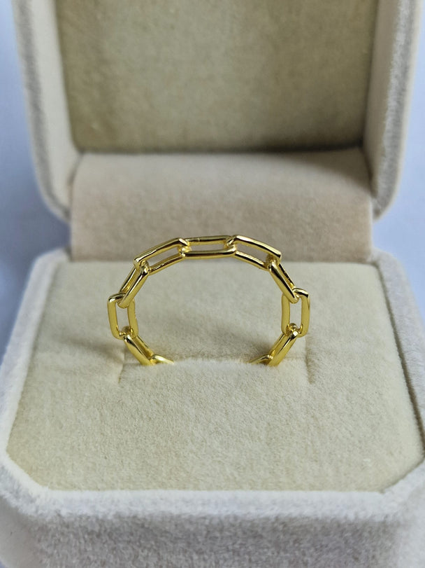 Dames Ring Paperclip Design - 925 Zilver & 18K Goud Verguld