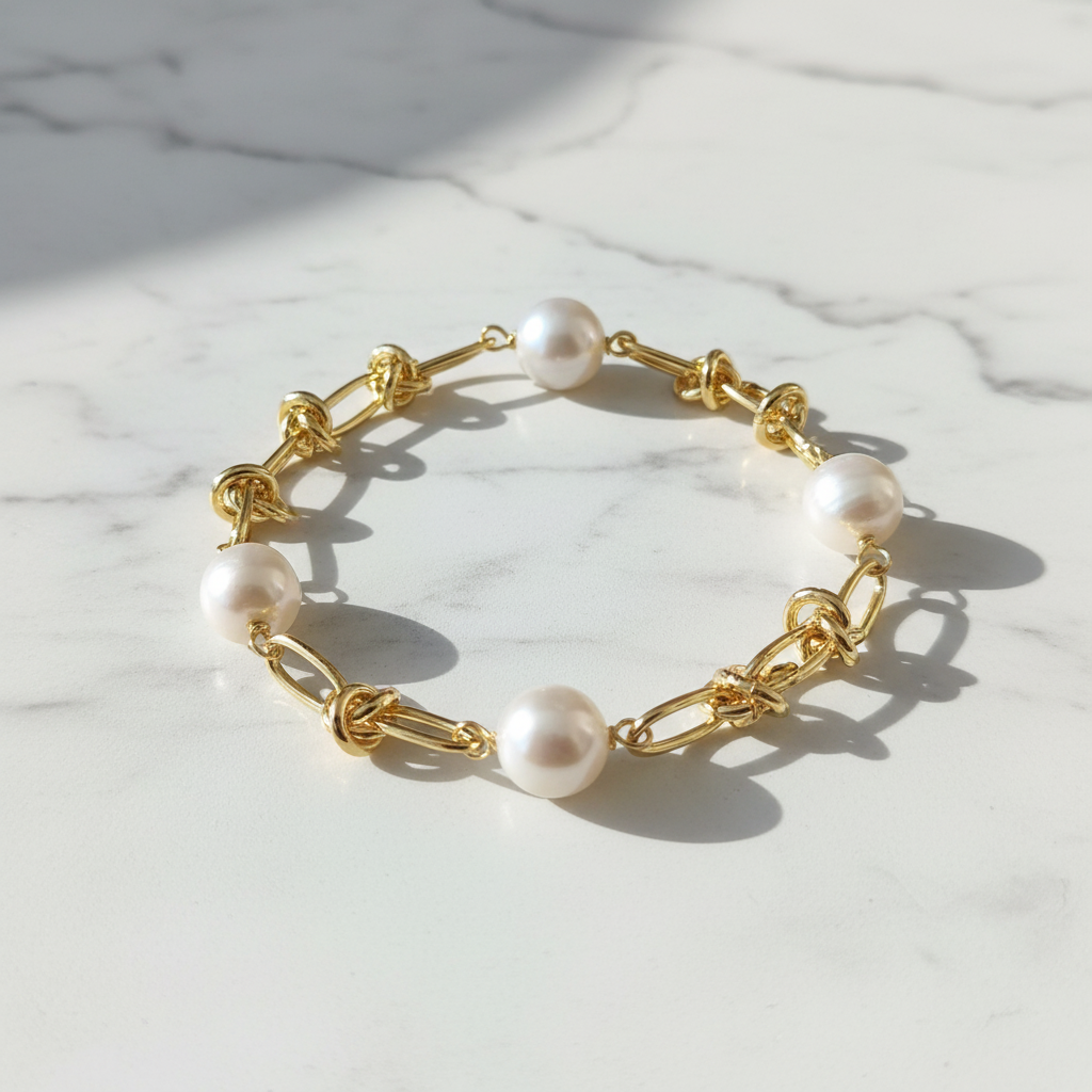 Parel chain armband op marmer