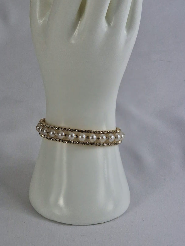 Nischenperlenarmband mit Bergkristall – goldfarben – elastisch