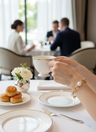 Parelarmband bij luxe brunch