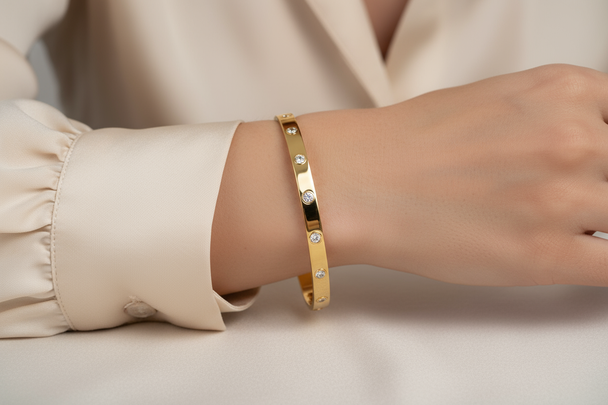 Platte 6mm gouden slavearmband met zirkoon