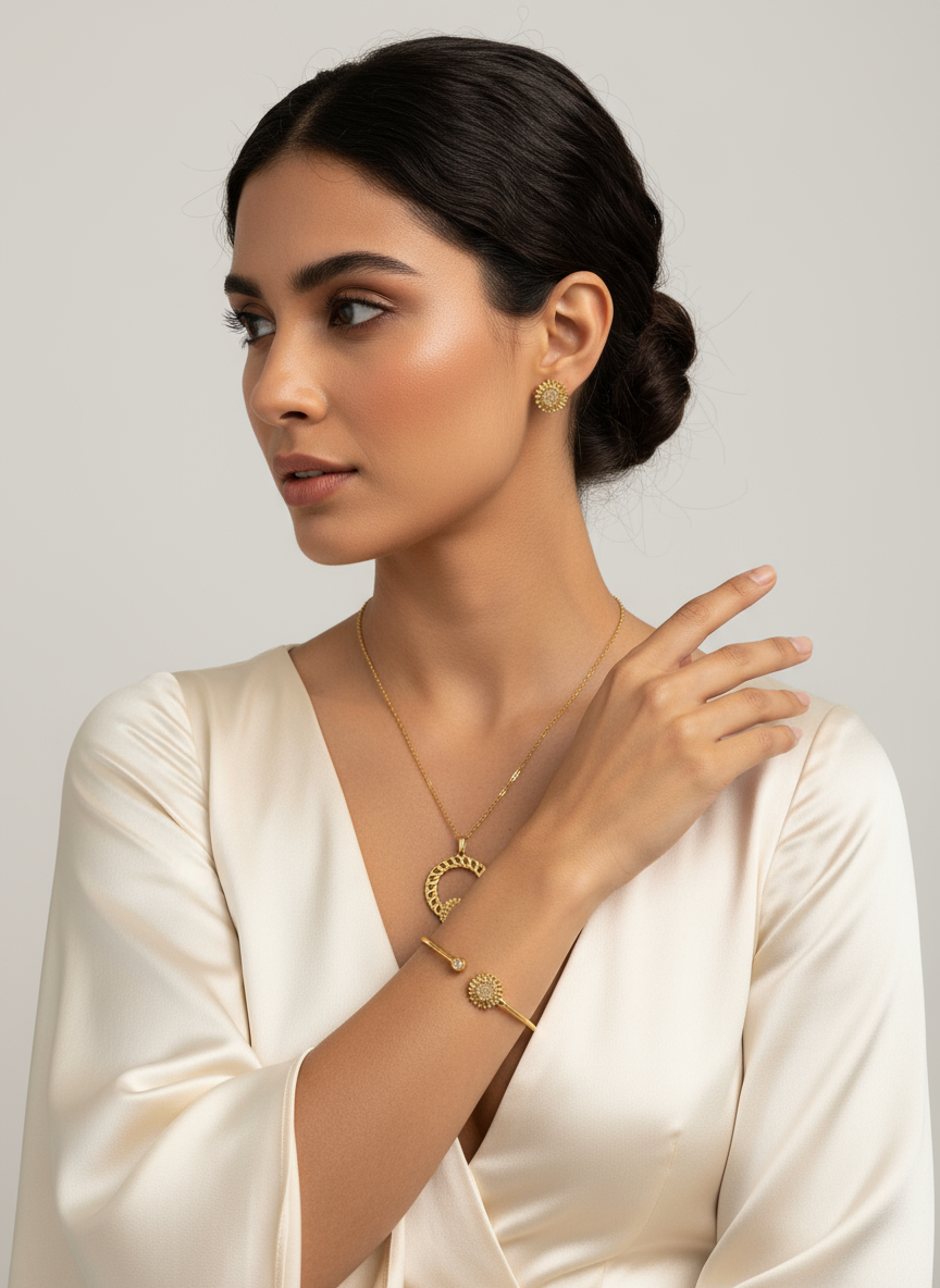 Professionele model foto gouden Dubai set