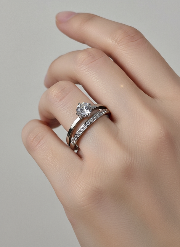 Professionele model foto zilveren dubbele ring