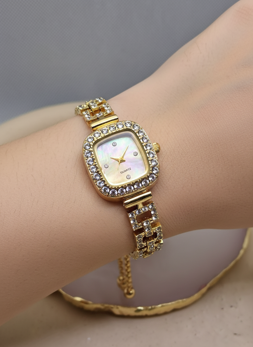 Quartz dames horloge close-up op model